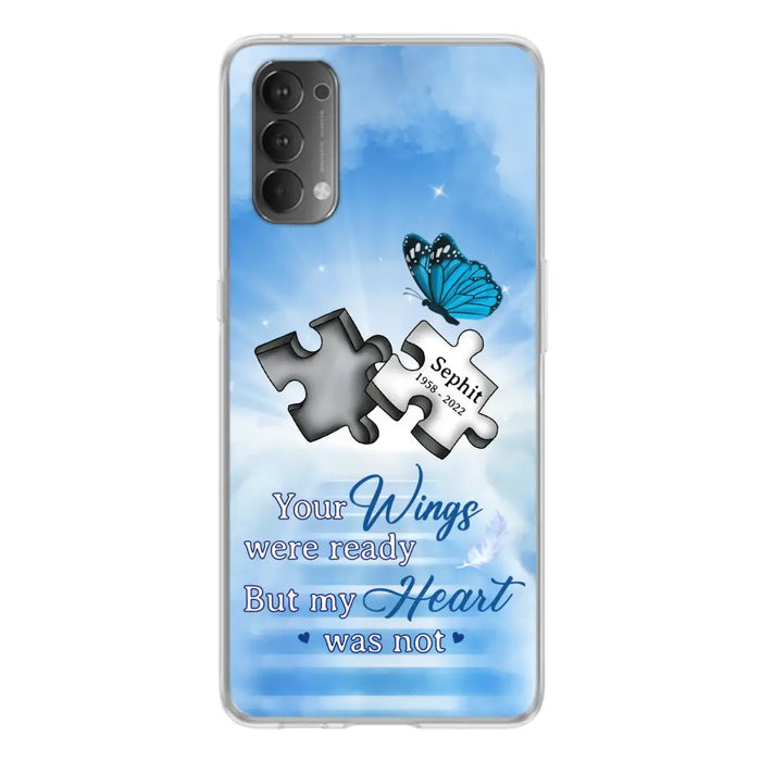 Custom Personalized Memorial Puzzle Butterfly Phone Case - Memorial Gift Idea - Your Wings Were Ready But My Heart Was Not - Case for Xiaomi/Huawei/Oppo