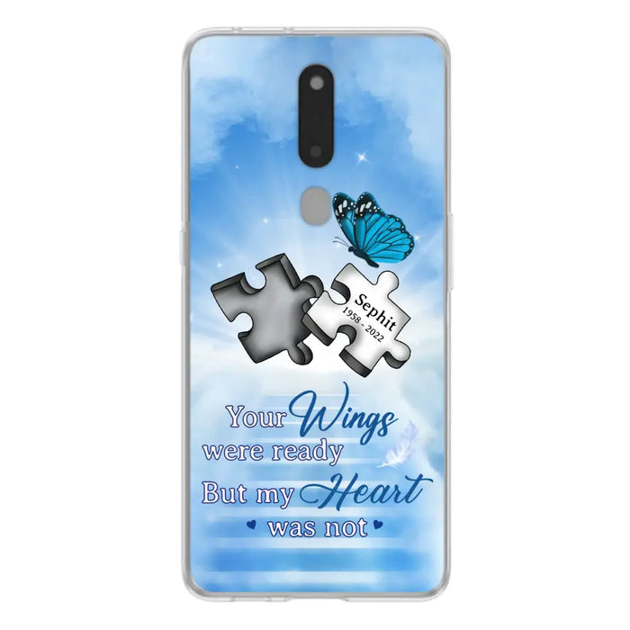 Custom Personalized Memorial Puzzle Butterfly Phone Case - Memorial Gift Idea - Your Wings Were Ready But My Heart Was Not - Case for Xiaomi/Huawei/Oppo