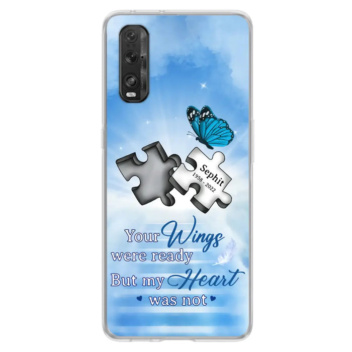 Custom Personalized Memorial Puzzle Butterfly Phone Case - Memorial Gift Idea - Your Wings Were Ready But My Heart Was Not - Case for Xiaomi/Huawei/Oppo