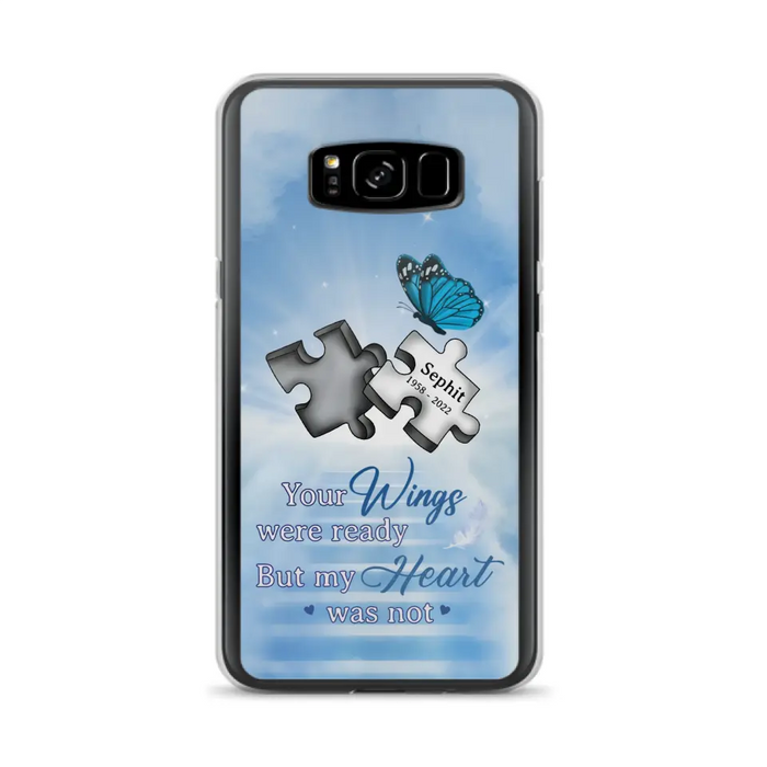 Custom Personalized Memorial Puzzle Butterfly Phone Case - Memorial Gift Idea - Your Wings Were Ready But My Heart Was Not - Case for iPhone/Samsung