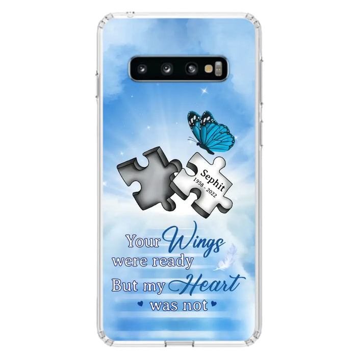 Custom Personalized Memorial Puzzle Butterfly Phone Case - Memorial Gift Idea - Your Wings Were Ready But My Heart Was Not - Case for iPhone/Samsung