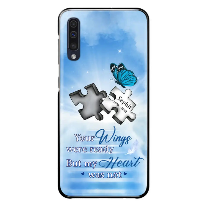 Custom Personalized Memorial Puzzle Butterfly Phone Case - Memorial Gift Idea - Your Wings Were Ready But My Heart Was Not - Case for iPhone/Samsung