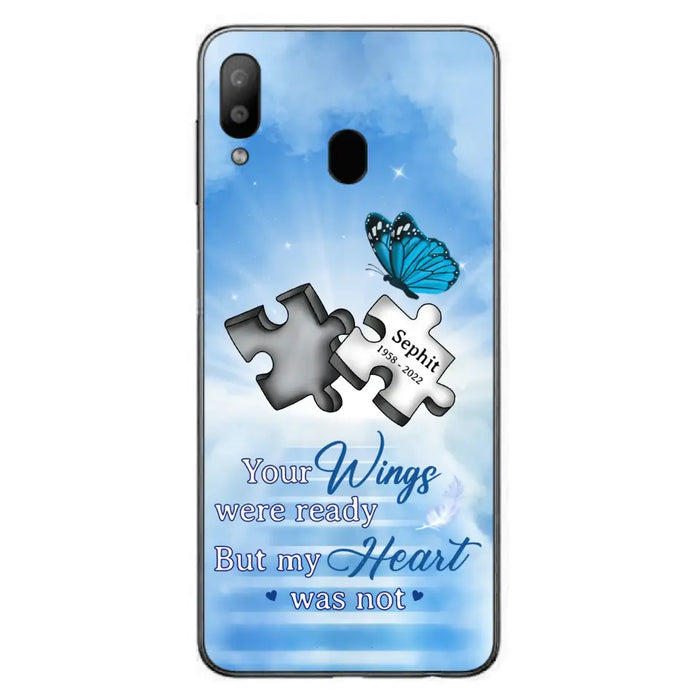 Custom Personalized Memorial Puzzle Butterfly Phone Case - Memorial Gift Idea - Your Wings Were Ready But My Heart Was Not - Case for iPhone/Samsung