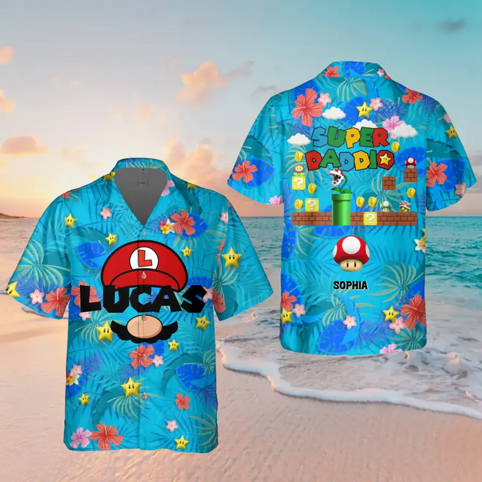 Custom Personalized Dad 3D Hawaiian Shirt - Upto 7 Kids - Funny Gift Idea For Father's Day - Super Daddio