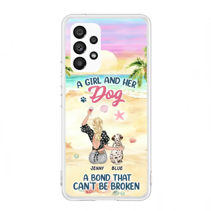 Custom Personalized Dog Mom Phone Case - Upto 6 Dogs - Gift Idea for Dog Lovers - A Girl And Her Dog A Bond That Can't Be Broken - Case for iPhone/Samsung