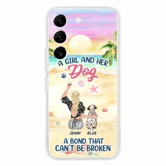 Custom Personalized Dog Mom Phone Case - Upto 6 Dogs - Gift Idea for Dog Lovers - A Girl And Her Dog A Bond That Can't Be Broken - Case for iPhone/Samsung