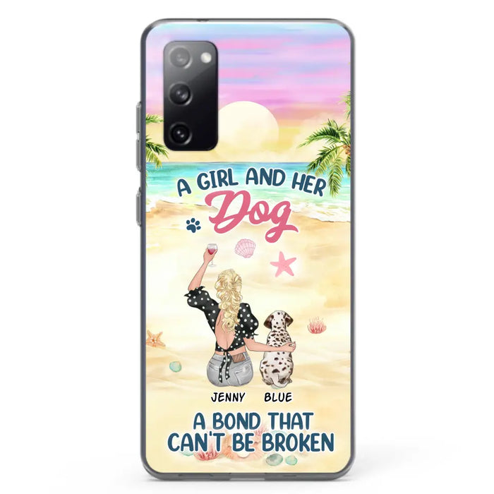 Custom Personalized Dog Mom Phone Case - Upto 6 Dogs - Gift Idea for Dog Lovers - A Girl And Her Dog A Bond That Can't Be Broken - Case for iPhone/Samsung