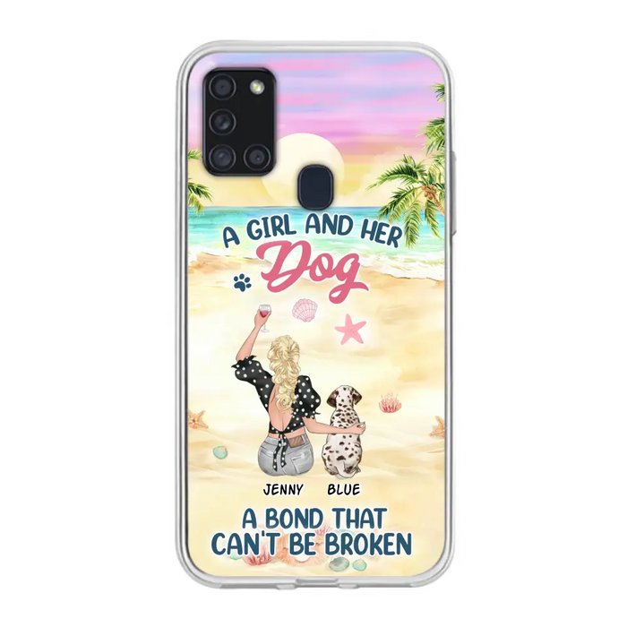 Custom Personalized Dog Mom Phone Case - Upto 6 Dogs - Gift Idea for Dog Lovers - A Girl And Her Dog A Bond That Can't Be Broken - Case for iPhone/Samsung