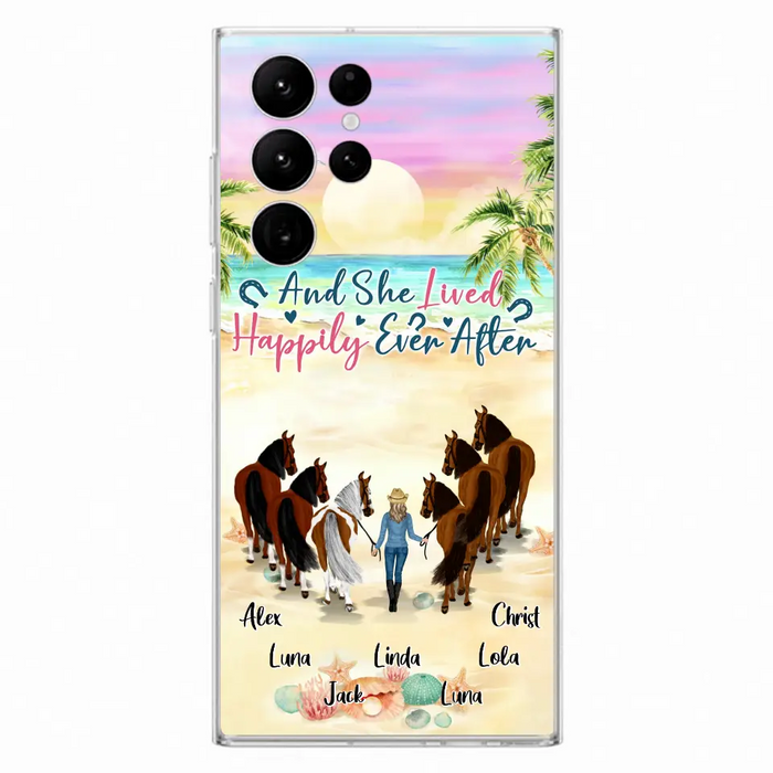 Custom Personalized Horse Girl Phone Case - Upto 6 Horses - Gift Idea for Horse Lovers - And She Lived Happily Ever After - Case for iPhone/Samsung