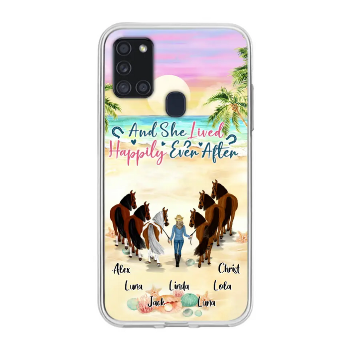 Custom Personalized Horse Girl Phone Case - Upto 6 Horses - Gift Idea for Horse Lovers - And She Lived Happily Ever After - Case for iPhone/Samsung