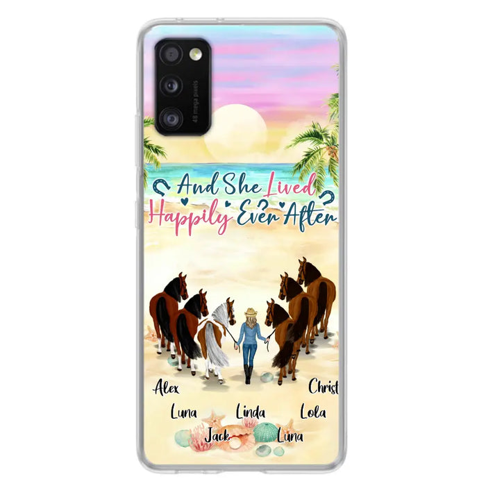 Custom Personalized Horse Girl Phone Case - Upto 6 Horses - Gift Idea for Horse Lovers - And She Lived Happily Ever After - Case for iPhone/Samsung