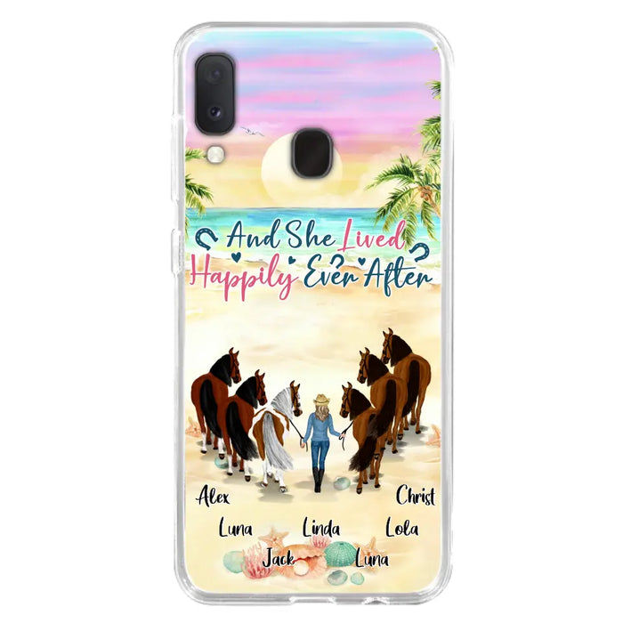 Custom Personalized Horse Girl Phone Case - Upto 6 Horses - Gift Idea for Horse Lovers - And She Lived Happily Ever After - Case for iPhone/Samsung