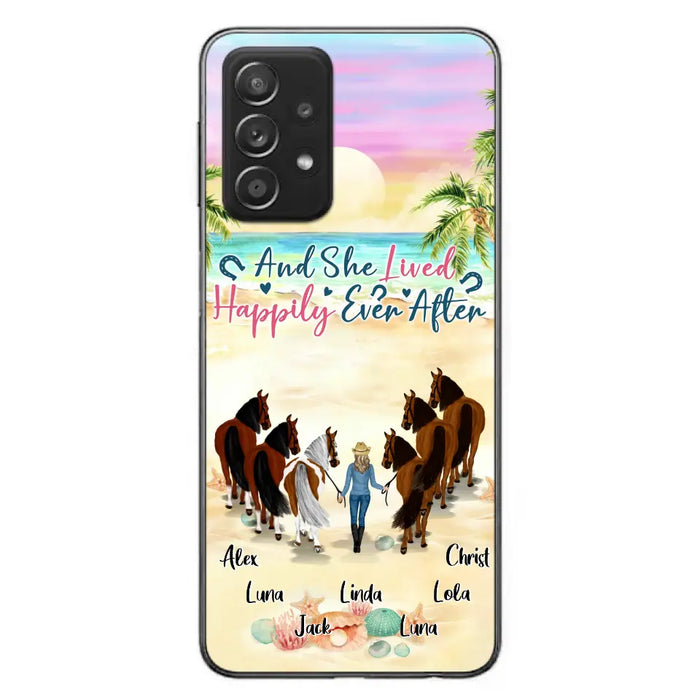 Custom Personalized Horse Girl Phone Case - Upto 6 Horses - Gift Idea for Horse Lovers - And She Lived Happily Ever After - Case for iPhone/Samsung