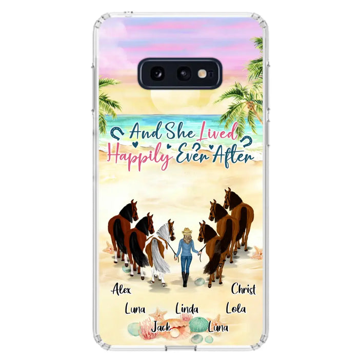 Custom Personalized Horse Girl Phone Case - Upto 6 Horses - Gift Idea for Horse Lovers - And She Lived Happily Ever After - Case for iPhone/Samsung