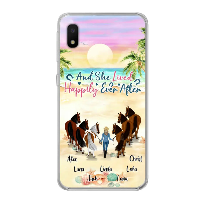 Custom Personalized Horse Girl Phone Case - Upto 6 Horses - Gift Idea for Horse Lovers - And She Lived Happily Ever After - Case for iPhone/Samsung