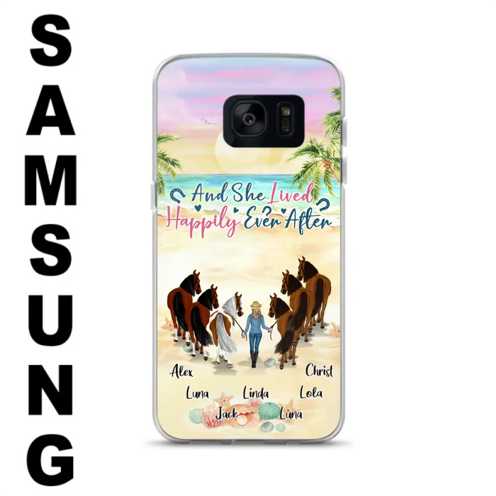 Custom Personalized Horse Girl Phone Case - Upto 6 Horses - Gift Idea for Horse Lovers - And She Lived Happily Ever After - Case for iPhone/Samsung