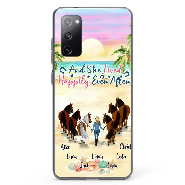 Custom Personalized Horse Girl Phone Case - Upto 6 Horses - Gift Idea for Horse Lovers - And She Lived Happily Ever After - Case for iPhone/Samsung