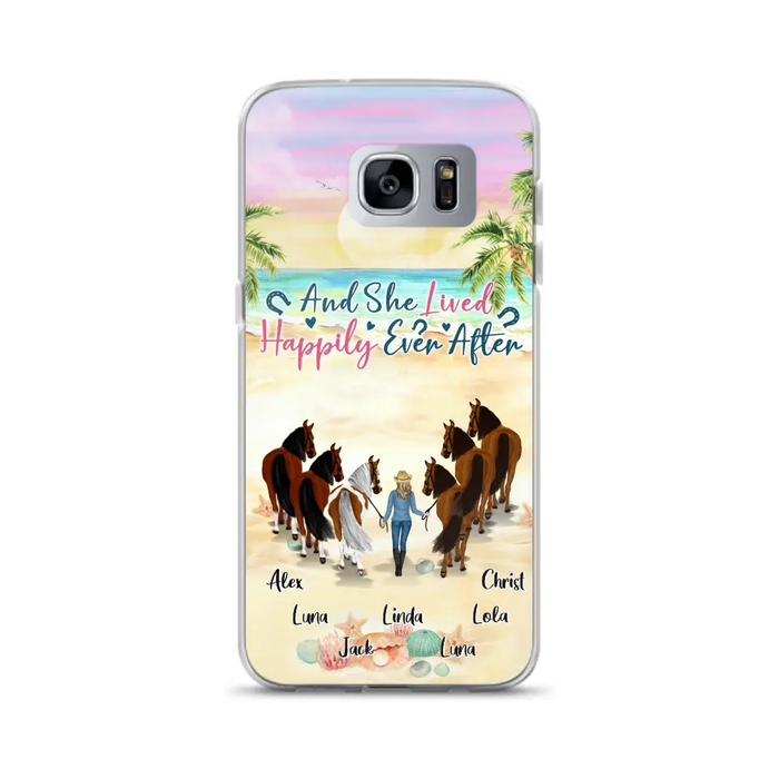 Custom Personalized Horse Girl Phone Case - Upto 6 Horses - Gift Idea for Horse Lovers - And She Lived Happily Ever After - Case for iPhone/Samsung