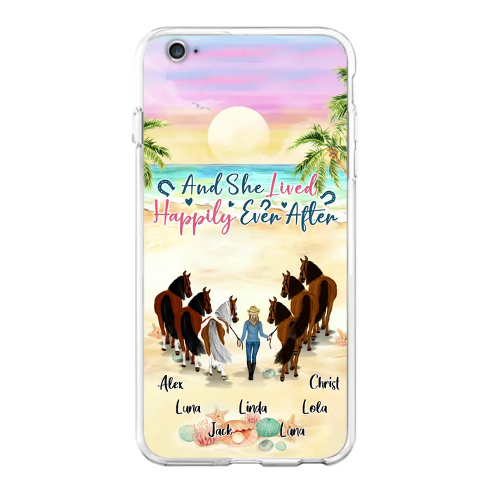 Custom Personalized Horse Girl Phone Case - Upto 6 Horses - Gift Idea for Horse Lovers - And She Lived Happily Ever After - Case for iPhone/Samsung