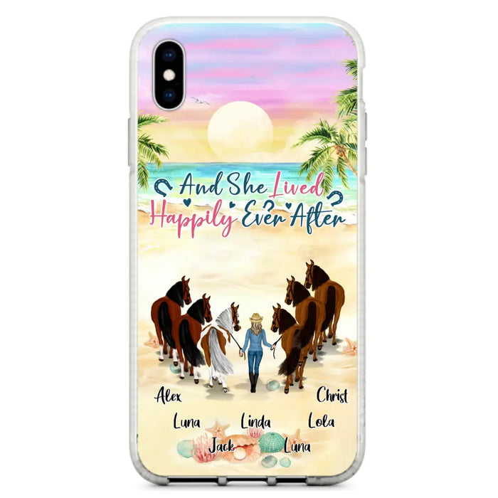 Custom Personalized Horse Girl Phone Case - Upto 6 Horses - Gift Idea for Horse Lovers - And She Lived Happily Ever After - Case for iPhone/Samsung