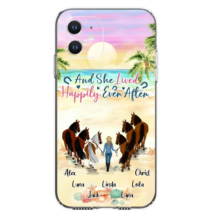 Custom Personalized Horse Girl Phone Case - Upto 6 Horses - Gift Idea for Horse Lovers - And She Lived Happily Ever After - Case for iPhone/Samsung