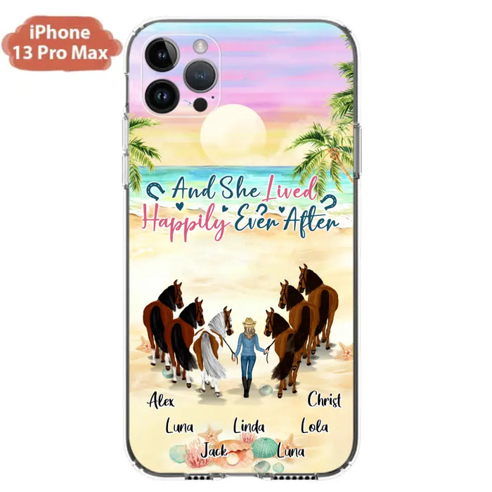 Custom Personalized Horse Girl Phone Case - Upto 6 Horses - Gift Idea for Horse Lovers - And She Lived Happily Ever After - Case for iPhone/Samsung