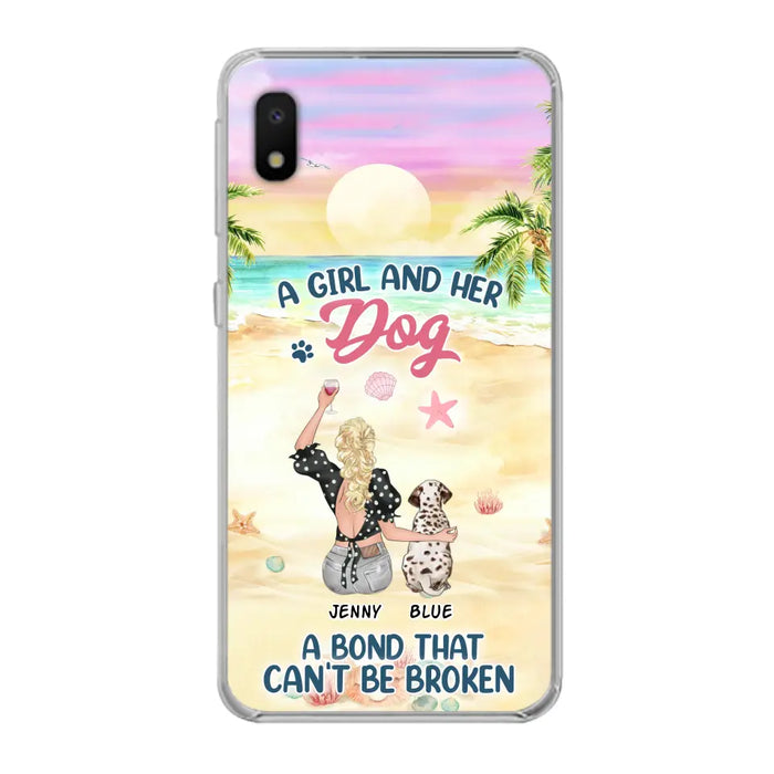 Custom Personalized Dog Mom Phone Case - Upto 6 Dogs - Gift Idea for Dog Lovers - A Girl And Her Dog A Bond That Can't Be Broken - Case for iPhone/Samsung