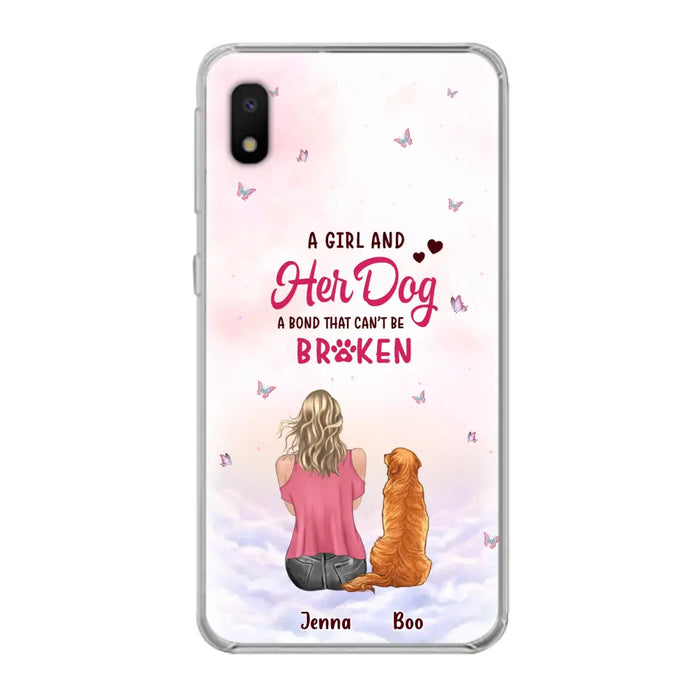 Custom Personalized Dog Mom Phone Case - Upto 5 Dogs - Gift Idea For Dog Lovers - A Girl And Her Dog A Bond That Can't Be Broken - Case for iPhone/Samsung