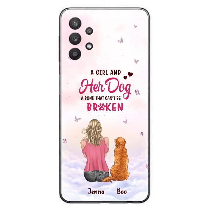 Custom Personalized Dog Mom Phone Case - Upto 5 Dogs - Gift Idea For Dog Lovers - A Girl And Her Dog A Bond That Can't Be Broken - Case for iPhone/Samsung