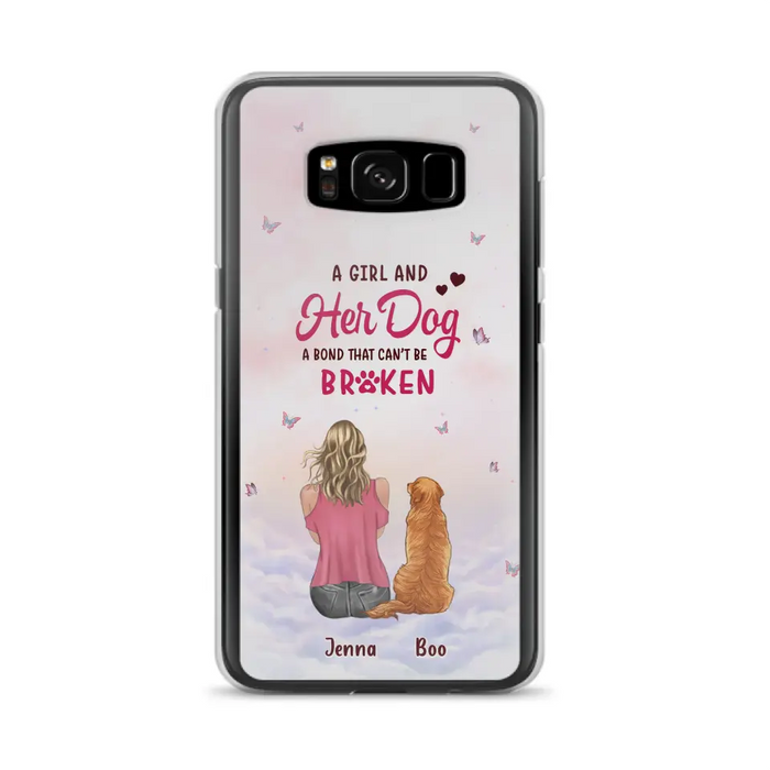 Custom Personalized Dog Mom Phone Case - Upto 5 Dogs - Gift Idea For Dog Lovers - A Girl And Her Dog A Bond That Can't Be Broken - Case for iPhone/Samsung