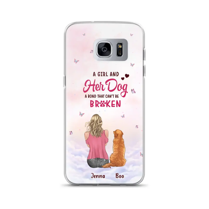 Custom Personalized Dog Mom Phone Case - Upto 5 Dogs - Gift Idea For Dog Lovers - A Girl And Her Dog A Bond That Can't Be Broken - Case for iPhone/Samsung