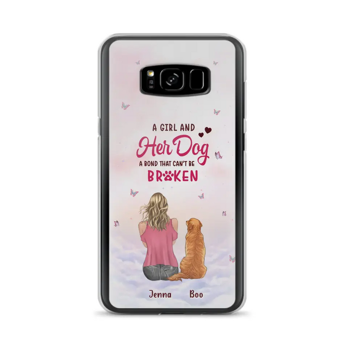 Custom Personalized Dog Mom Phone Case - Upto 5 Dogs - Gift Idea For Dog Lovers - A Girl And Her Dog A Bond That Can't Be Broken - Case for iPhone/Samsung