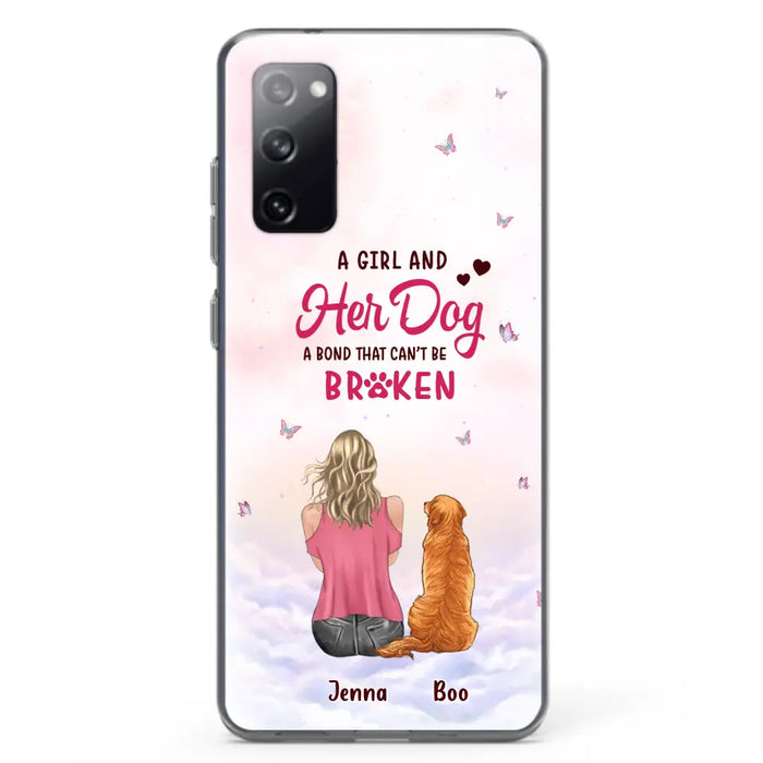 Custom Personalized Dog Mom Phone Case - Upto 5 Dogs - Gift Idea For Dog Lovers - A Girl And Her Dog A Bond That Can't Be Broken - Case for iPhone/Samsung