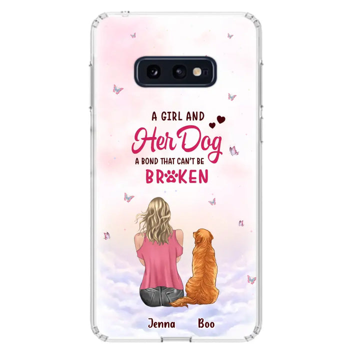 Custom Personalized Dog Mom Phone Case - Upto 5 Dogs - Gift Idea For Dog Lovers - A Girl And Her Dog A Bond That Can't Be Broken - Case for iPhone/Samsung