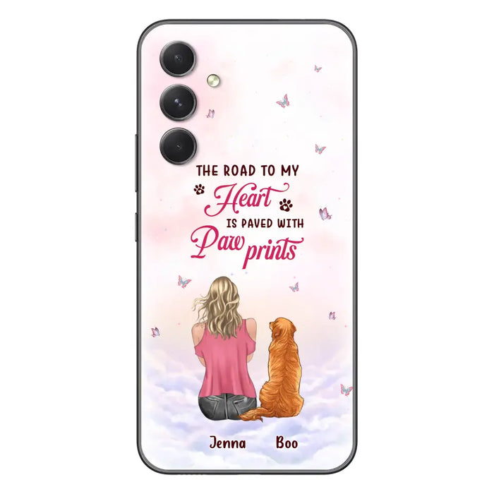 Custom Personalized Dog Mom Phone Case - Upto 5 Dogs - Gift Idea For Dog Lovers - The Road To My Heart Is Paved With Pawprints - Case for iPhone/Samsung