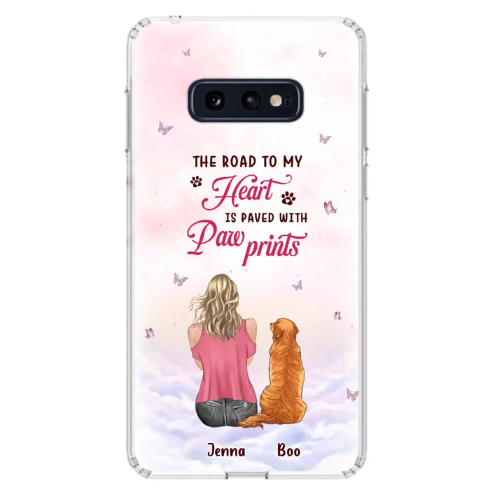 Custom Personalized Dog Mom Phone Case - Upto 5 Dogs - Gift Idea For Dog Lovers - The Road To My Heart Is Paved With Pawprints - Case for iPhone/Samsung