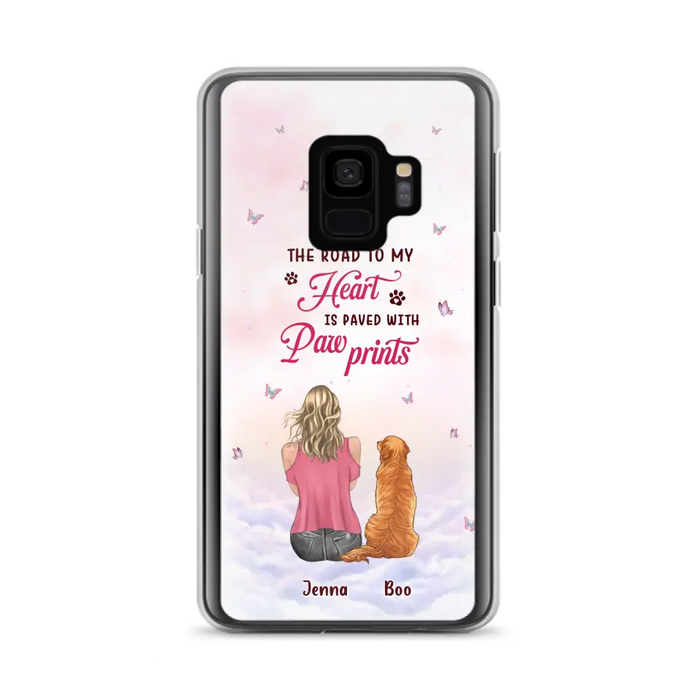 Custom Personalized Dog Mom Phone Case - Upto 5 Dogs - Gift Idea For Dog Lovers - The Road To My Heart Is Paved With Pawprints - Case for iPhone/Samsung