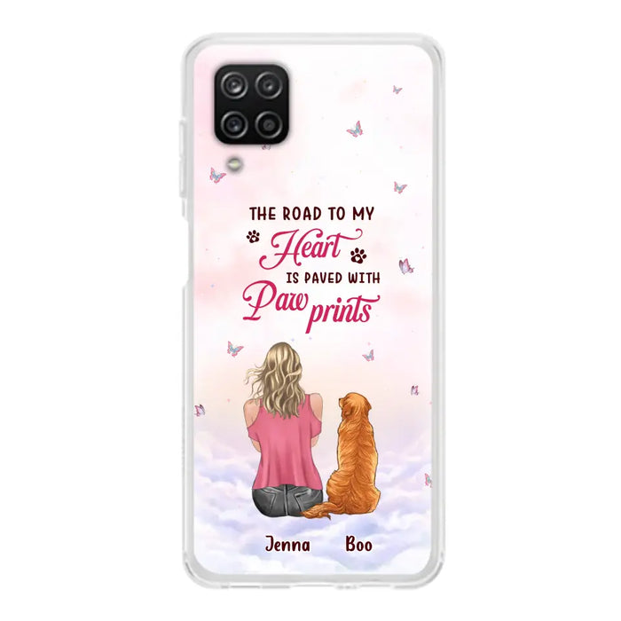 Custom Personalized Dog Mom Phone Case - Upto 5 Dogs - Gift Idea For Dog Lovers - The Road To My Heart Is Paved With Pawprints - Case for iPhone/Samsung