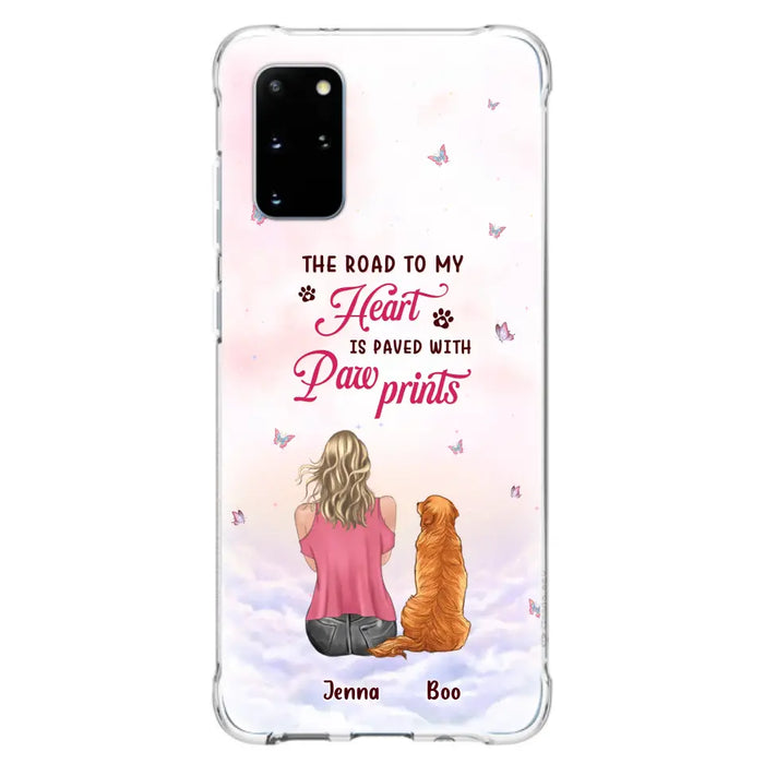 Custom Personalized Dog Mom Phone Case - Upto 5 Dogs - Gift Idea For Dog Lovers - The Road To My Heart Is Paved With Pawprints - Case for iPhone/Samsung