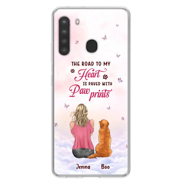 Custom Personalized Dog Mom Phone Case - Upto 5 Dogs - Gift Idea For Dog Lovers - The Road To My Heart Is Paved With Pawprints - Case for iPhone/Samsung