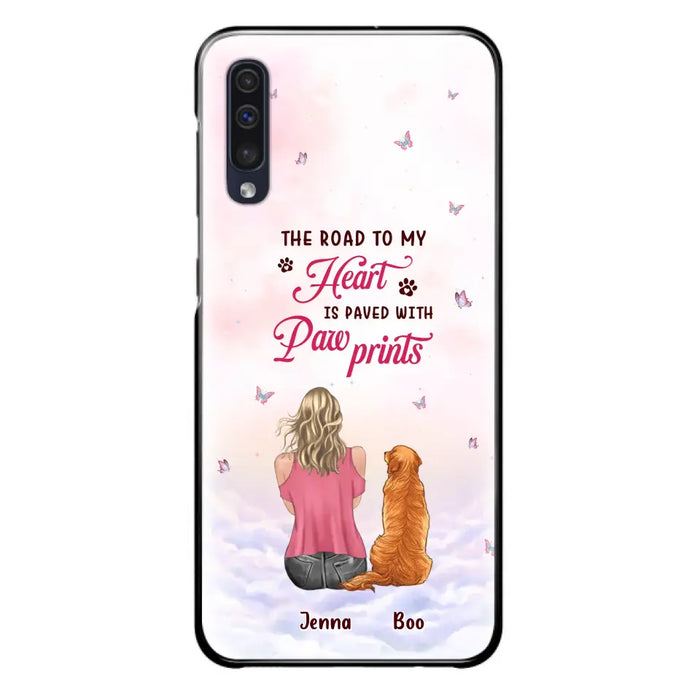 Custom Personalized Dog Mom Phone Case - Upto 5 Dogs - Gift Idea For Dog Lovers - The Road To My Heart Is Paved With Pawprints - Case for iPhone/Samsung