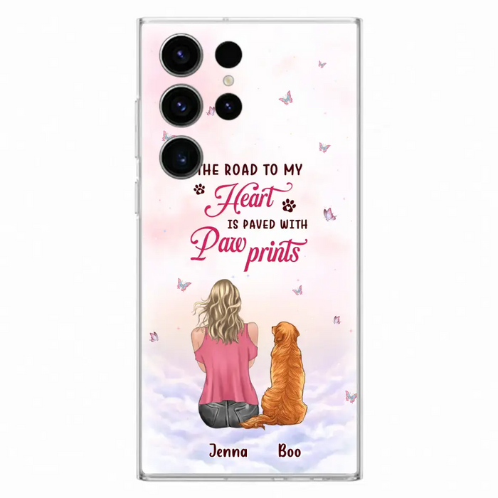 Custom Personalized Dog Mom Phone Case - Upto 5 Dogs - Gift Idea For Dog Lovers - The Road To My Heart Is Paved With Pawprints - Case for iPhone/Samsung