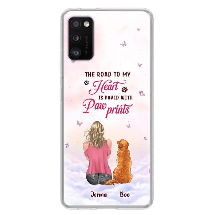 Custom Personalized Dog Mom Phone Case - Upto 5 Dogs - Gift Idea For Dog Lovers - The Road To My Heart Is Paved With Pawprints - Case for iPhone/Samsung