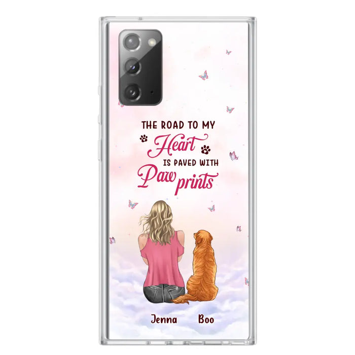 Custom Personalized Dog Mom Phone Case - Upto 5 Dogs - Gift Idea For Dog Lovers - The Road To My Heart Is Paved With Pawprints - Case for iPhone/Samsung