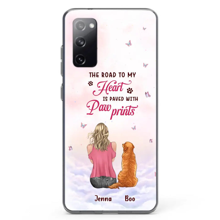 Custom Personalized Dog Mom Phone Case - Upto 5 Dogs - Gift Idea For Dog Lovers - The Road To My Heart Is Paved With Pawprints - Case for iPhone/Samsung