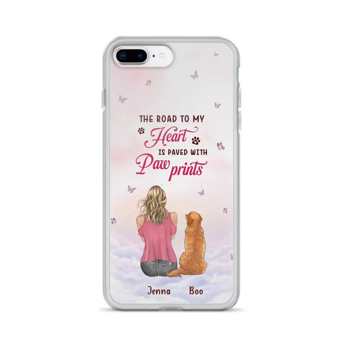 Custom Personalized Dog Mom Phone Case - Upto 5 Dogs - Gift Idea For Dog Lovers - The Road To My Heart Is Paved With Pawprints - Case for iPhone/Samsung