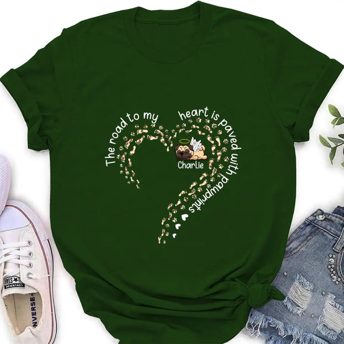 Custom Personalized Memorial Dog Shirt/Hoodie/Long sleeve/Sweatshirt - Mother's Day Gift Idea For Dog Lovers/Dog Owners - The Road To My Heart Is Paved With Pawprints