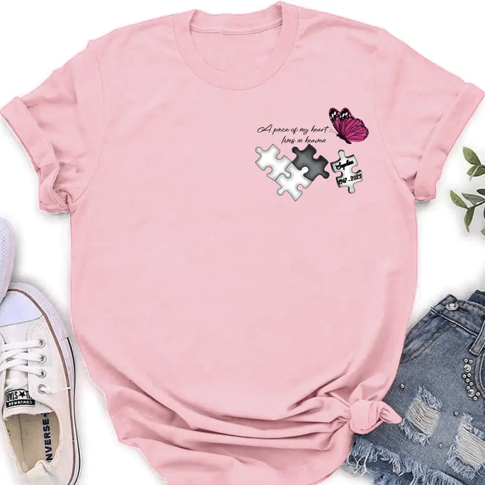 Custom Personalized Memorial Shirt/Hoodie - Memorial Gift Idea for Mother's Day/Father's Day - A Piece Of My Heart Lives In Heaven