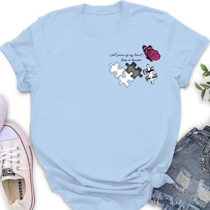 Custom Personalized Memorial Shirt/Hoodie - Memorial Gift Idea for Mother's Day/Father's Day - A Piece Of My Heart Lives In Heaven