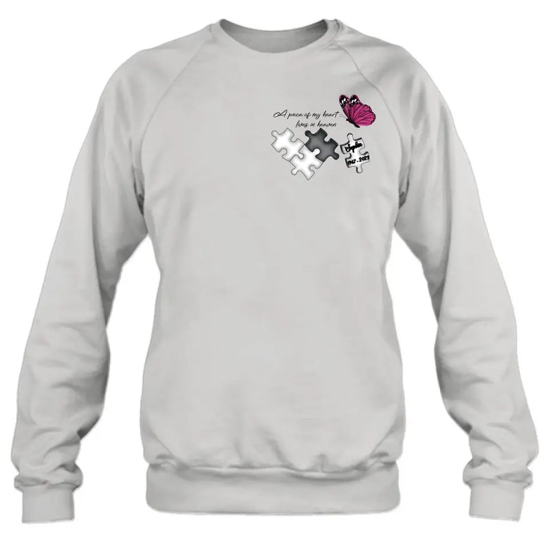 Personalized Memorial Shirt/Hoodie - Memorial Gift Idea for Mother's Day/Father's Day - A Piece Of My Heart Lives In Heaven